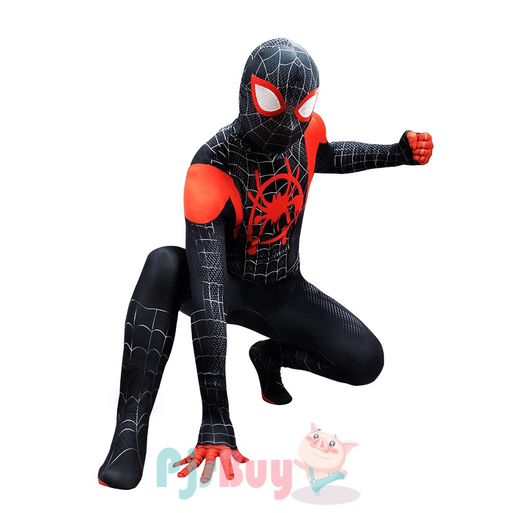 Spider Man Into The Spider Verse Costume Black Spiderman Suit Adult ...