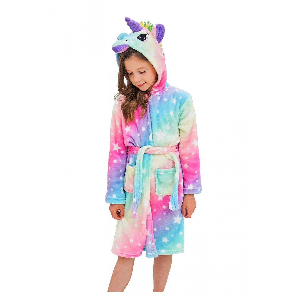 Kids Robes for Girls,Soft Unicorn Hooded Bathrobe Sleepwear