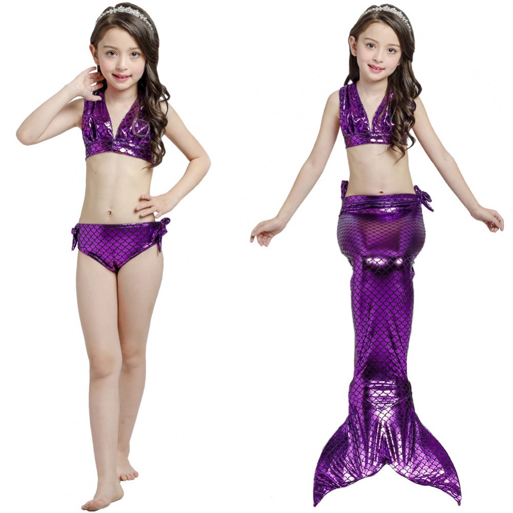 Mermaid Swimsuit for Girls Swimmable Mermaid Tail Sets Bikini Mermaid Swimwear Pink Purple